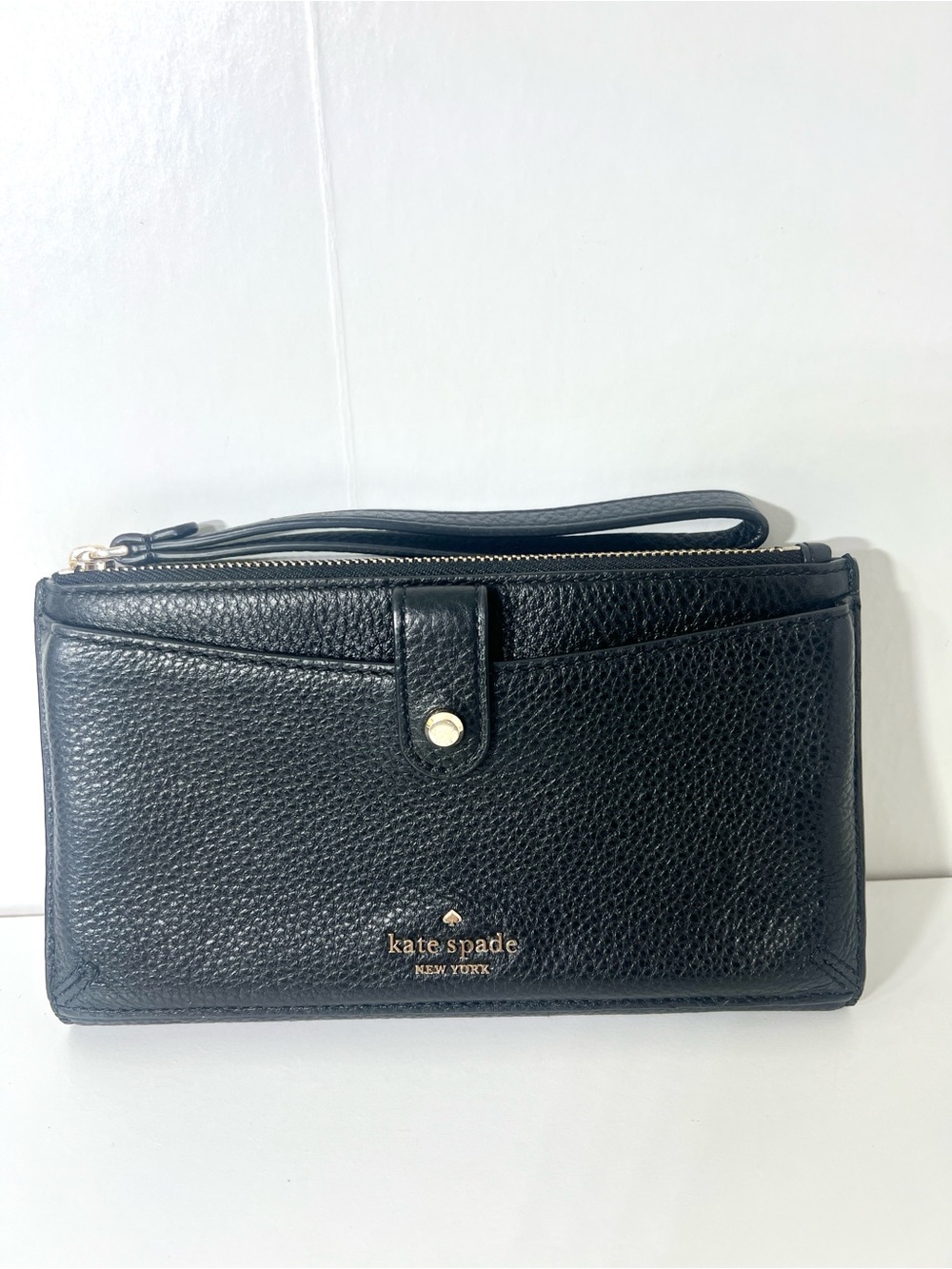 Kate Spade Jackson Medium Universal Phone Wristlet Clutch Black Pebbled Leathe